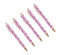 Itkcozcg Articoli per ufficio, 5 penne a sfera con stampa leopardata per donne, strumento di scrittura per ufficio, penna a sfera retrattile con clip per penna per studenti, rosa chiaro, 1x14.2cm,