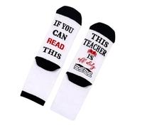 Itkcozcg Calzini, Festa dell'insegnante Unisex Cotone Medio Vitello Calzini con Speciale Lettera Disegni Suole per Educatori Regali di Apprezzamento, Nero , XS-XXL