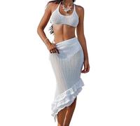 Itkcozcg Comodo set di abbigliamento da spiaggia con top tankini con gonna increspata per nuoto alla moda e divertimento all'aria aperta, top senza maniche e design scavato per il piacere dei viaggi