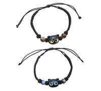 Itkcozcg Gioielli alla moda, 2 braccialetti regolabili con ciondolo a forma di gatto con perline, catena a mano, gioielli con animali per amanti dei gatti, filo di cotone