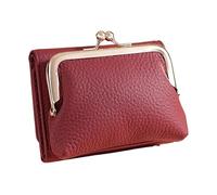 Itkcozcg Zaino alla moda, portafoglio compatto da donna con tasca portamonete con chiusura a bacio e finestra trasparente, porta carte di credito per l'uso quotidiano, Borgogna, Size reference picture