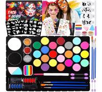 ITMNMNL Truccabimbi Kit,33 Colori Truccabimbi Kit Anallergici Atossici,Trucca Bimbi,con 3 Pennelli,44 Stampini,Stencil a Diamante,Body Painting Colori Trucchi Halloween Bambini per Carnevale Cosplay