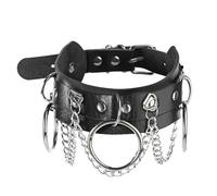 ITODA Collana girocollo in pelle PU gotica regolabile punk rock collana girocollo con catena staccabile moda O-ring collo collare per Halloween Cosplay nightclub, one size, Pelle sintetica Metallo