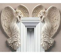 ITODA Cornice porta angelo scultura da parete sinistra destra telaio ala d'angelo scultura vintage shabby avorio scultura da parete 3D chic Angelica figurine ornamenti per telaio porta camino