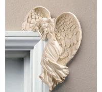 ITODA Cornice porta angelo scultura da parete sinistra destra telaio ala d'angelo scultura vintage shabby avorio scultura da parete 3D chic Angelica figurine ornamenti per telaio porta camino