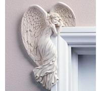 ITODA Cornice porta angelo scultura da parete sinistra destra telaio ala d'angelo scultura vintage shabby avorio scultura da parete 3D chic Angelica figurine ornamenti per telaio porta camino