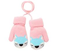 ITODA Guanti per bambini e neonati, con cordicella e volpe, lavorati a maglia, invernali, caldi, spessi, in cashmere, con animale, per bambini da 1 a 4 anni