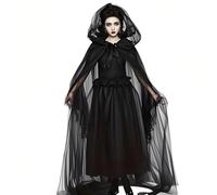 ITODA Mantello da sposa fantasma con cappuccio, a lunghezza intera, mantello da strega malvagia in tulle, gotico, cadavere, vampiro, zombie, abito da sposa, cimitero, costume per Halloween, carnevale