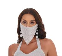 ITODA Maschera a mezzo viso con strass glitterati e luccicanti, con catena per il viso veneziana, per martedì grasso, triangolo, per Halloween, danza del ventre, feste, palcoscenico, punk, cosplay