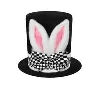 ITODA Set costume da coniglio bianco, cappello pasquale con orecchie da coniglio, cappello a cilindro con orecchie da coniglio, cappello in peluche, guanti, papillon, occhiali, cappellaio matto, set