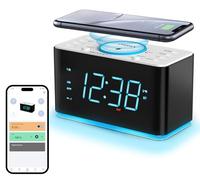 iTOMA Radiosveglia con caricabatterie wireless da 15 W, controllo tramite APP, radio FM, Bluetooth, due porte di ricarica, snooze, dimmer automatico-manuale, luce notturna 207A