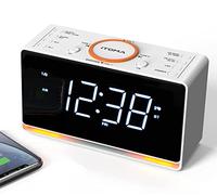 iTOMA Radiosveglia, Orologio da 1,4" con Display a Led Bianco, Bluetooth, Radio FM, Doppia Sveglia, Timer di Spegnimento, Snooze, Dimmer Automatico e Manuale, Caricatore USB e Luce Notturna CKS718