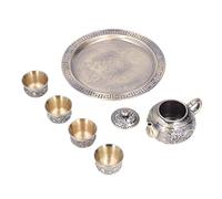 Itonash Modello Squisito, Set di tè Marocchini Vintage in Lega di Alta qualità con Tazze, Piatto per Decorazione da Tavola, Caffettiera Turca,