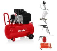 ITOOLS - Compressore d'aria ad olio 8 bar 50L 115 PSI Silenziatore 2CV 1,5KW + Kit 5 accessori aria compressa