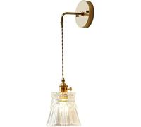 ITOSUI Applique da Parete, lampadario Lungo, lampade da Comodino per Camera da Letto, Applique con Paralume a Coppa di Vetro e Fiori Interamente in Rame, Stile Vintage