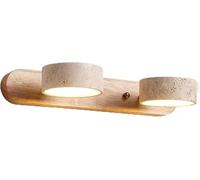 ITOSUI Lampada da Bagno in Stile Rustico con Legno Naturale e travertino, Lampada a LED Girevole da Bagno sopra Lo Specchio, Applique Rustica a 2/3/4 luci per Illuminazione da Bagno, 2 luci, A