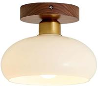 ITOSUI Nordic Creative Indoor Bar Mid Century Modern Glass Semi Flush Mount Ceiling Light Warehouse Opal Milk Glass Lighting Fixture Ribbed Flower Walnut Wood Hall Close-Scale Lamp for Foyer