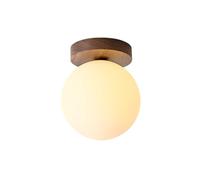 ITOSUI Nordic Creative Indoor Bar Mid Century Modern Glass Semi Flush Mount Ceiling Light Warehouse Opal Milk Glass Lighting Fixture Ribbed Flower Walnut Wood Hall Close-Scale Lamp for Foyer