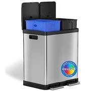 iTouchless SoftStep - Pattumiera a gradini da 60 litri e cestino con filtro ai carboni attivi, deodoranti, in acciaio inossidabile, 2 secchi da 30 litri con codice colore, chiusura rallentata e