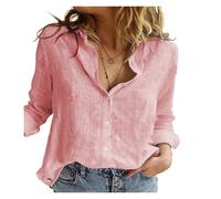 ITRHJTGP Camicia in Lino da Donna Camicia Casual da Donna a Maniche Lunghe in Cotone e Lino, Ampia ed Elegante, Camicetta con Risvolto Tinta Unita, Top Oversize Vintage per Daily(Color 03,XL)