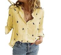 ITRHJTGP Camicia in Lino da Donna Camicia da Ufficio con Stampa, a Maniche Lunghe, Casual e Ampia, in Lino, Donna, for Primavera Autunno per Daily(Style 03,S)