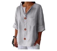 ITRHJTGP Camicia in Lino da Donna Camicia Estiva Ampia da Donna con Scollo a V, in Cotone e Lino, Bottoni, Casual, for Ufficio, Vacanze, Camicie Bianche per Daily(Color 09,XL)