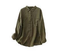 ITRHJTGP Camicia in Lino da Donna Cardigan a Maniche Lunghe in Cotone e Lino con Risvolto, Camicia Casual Ampia, Adatta for Primavera Autunno per Daily(Color 01,2XL)