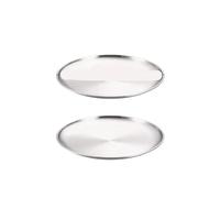 ITRHJTGP Piatti Da Pranzo In Metallo 2 pezzi di dischi da pranzo in acciaio inossidabile, rotondi, for sputare ossa, vassoi bassi, stoviglie for frutta e carne in oro e argento(2Pcs 26cm Silver)