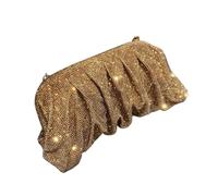 ITRHJTGP Pochette Argento Manico lucido Strass Pochette da sera fatte a mano Pieghe borse e borsette Festa di nozze(Deep gold)