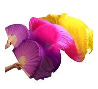 ITRHJTGP Ventaglio per Danza del Ventre Accessori for veli di Vera Seta 1 Paio ventagli Danza del Ventre in Fatti a Mano da Donna(Yellow,230cm-90cm)