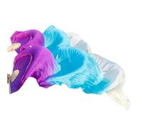 ITRHJTGP Ventaglio per Danza del Ventre Accessori for veli di Vera Seta 1 Paio ventagli Danza del Ventre in Fatti a Mano da Donna(Silver,120cm-90cm)