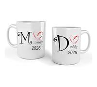 iTRONiK Love Heart Mummy and Daddy 2026 - Set di tazze per neogenitori, mamma e papà, colore bianco, 325 ml