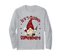 Its 5 O Clock Somewhere Funny Drunk GNOME with Wine Bottle Maglia a Manica