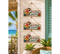 It's 5 O'Clock Somewhere Parrot Wall Art - Tropical Patio wall-deco Hanging Sign with Rope, Colorful Rustic Beach Bar Decor for Porch, Tiki Hut, Pool Area, Kitchen and Man Cave