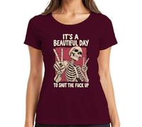 It's A Beautiful Day to Shut Up Skeleton Peace - Maglietta da donna | Teschio scheletro ironico teschio vintage gotico gotico idea regalo pace retrò