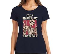 It's A Beautiful Day to Shut Up Skeleton Peace - Maglietta da donna | Teschio scheletro ironico teschio vintage gotico gotico idea regalo pace retrò