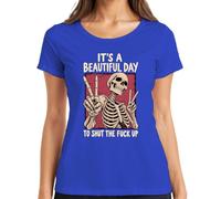 It's A Beautiful Day to Shut Up Skeleton Peace - Maglietta da donna | Teschio scheletro ironico teschio vintage gotico gotico idea regalo pace retrò