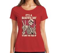 It's A Beautiful Day to Shut Up Skeleton Peace - Maglietta da donna | Teschio scheletro ironico teschio vintage gotico gotico idea regalo pace retrò