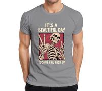 It's A Beautiful Day to Shut Up Skeleton Peace - Maglietta da uomo | Teschio scheletro ironico teschio vintage gotico gotico idea regalo pace retrò