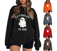 It's a Good Day To Sing Felpe di Halloween da donna carino fantasma camicie divertenti costumi di Halloween pullover a maniche lunghe top abiti da festival, Arancione, S