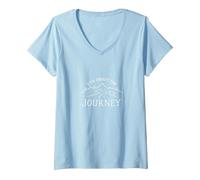 It's About The Journey Mountain Adventure Print Maglietta con Collo a V, Donna, Celeste, L
