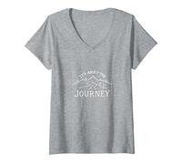 It's About The Journey Mountain Adventure Print Maglietta con Collo a V, Donna, Grigio Melange, S