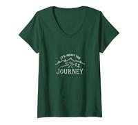 It's About The Journey Mountain Adventure Print Maglietta con Collo a V, Donna, Verde Foresta, S