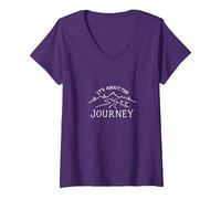 It's About The Journey Mountain Adventure Print Maglietta con Collo a V, Donna, Viola, S
