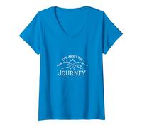 It's About The Journey Mountain Adventure Print Maglietta con Collo a V, Donna, Zaffiro, M