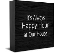 It's Always Happy Hour At Our House, cartello decorativo in legno, divertente, per ufficio, casa, ufficio, rustico, quadrato, decorazione da scrivania per mensola, 12,7 x 12,7 cm