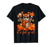 It's Fall Y'All Cat Pumpkin Spice Latte Autunno Ringraziamento Maglietta