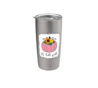 It's Fall Yall Halloween Sbiancato Zucca Rosa Buffalo Plaid Bicchiere termico in acciaio inox doppia parete