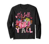 It's Fall Y'All Pumpkins Nastro Rosa Consapevolezza del Cancro al Seno Maglia a Manica