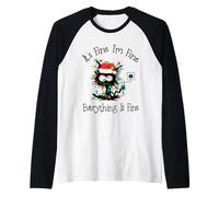 It's Fine I'm Fine Everything Is Fine Black Cat Tree luci Maglia con Maniche Raglan